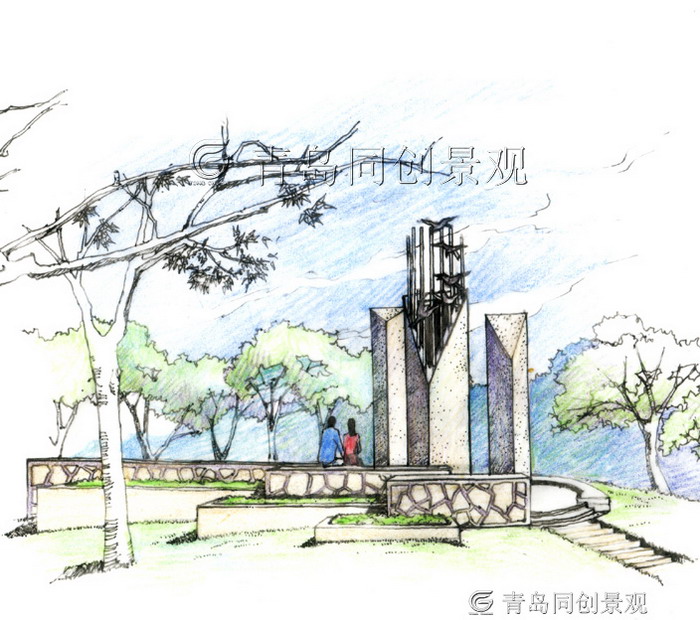 桥头纪念碑 景观设计与建造; 青岛同创景观设计营造有限公司