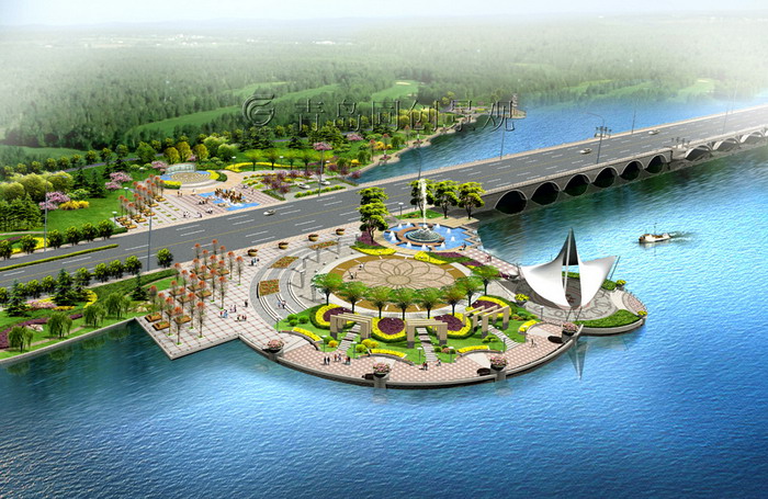 淄河桥头 景观设计与建造; 青岛同创景观设计营造有限公司