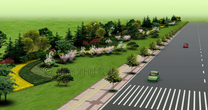 新城大道绿化 景观设计与建造; 青岛同创景观设计营造有限公司