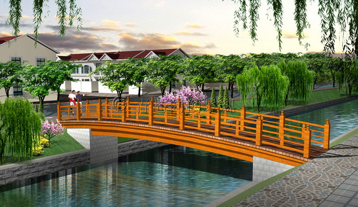 桥效果图 景观设计与建造; 青岛同创景观设计营造有限公司