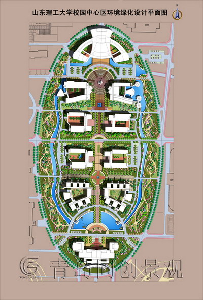 大学中心平面 景观设计与建造; 青岛同创景观设计营造有限公司